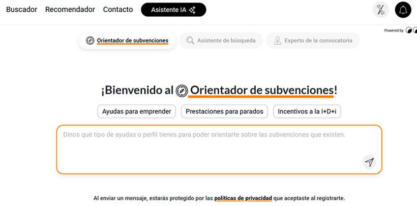 Buscador de Subvenciones: asistente con iA (Captura de pantalla)