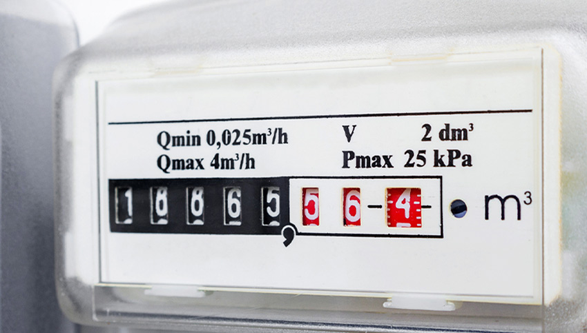 Contador de gas indicando los m3 consumidos