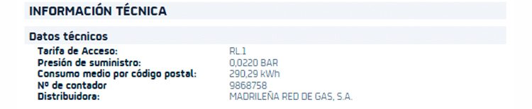 Potencia de gas en la factura