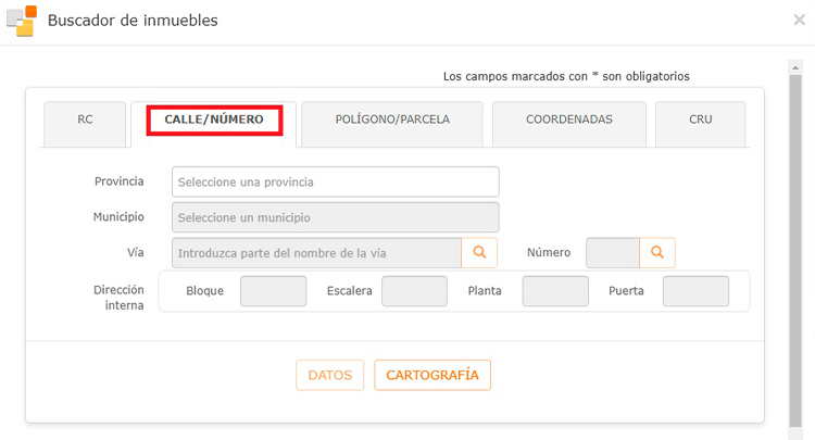 Captura de pantalla: buscador referencia catastral vivienda en la Sede Electrónica
