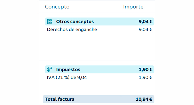 derechos de enganche en la factura