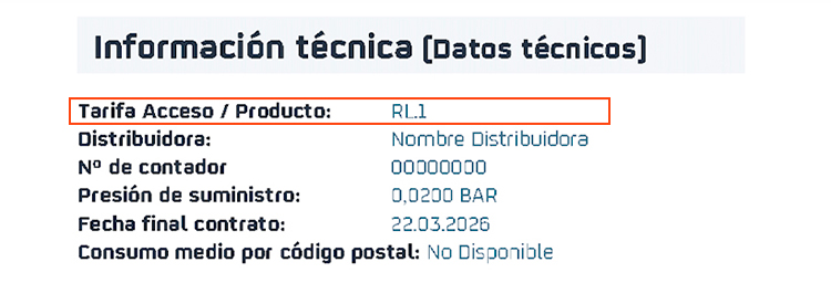 Potencia de gas en la factura