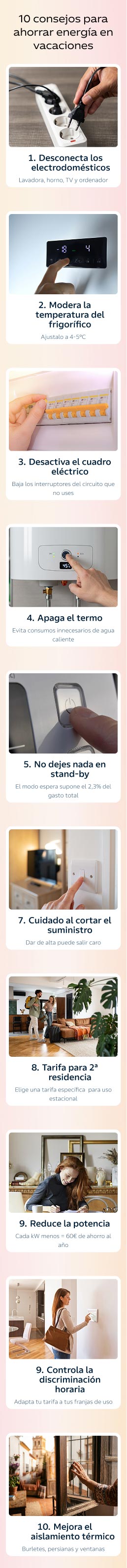 Infografía 10 consejos para ahorrar energía en vacaciones
