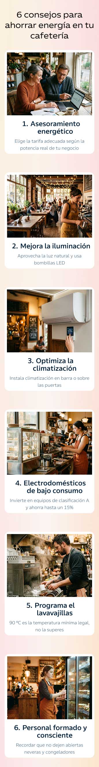 Infografía: 6 consejos para ahorrar energía en una cafetería