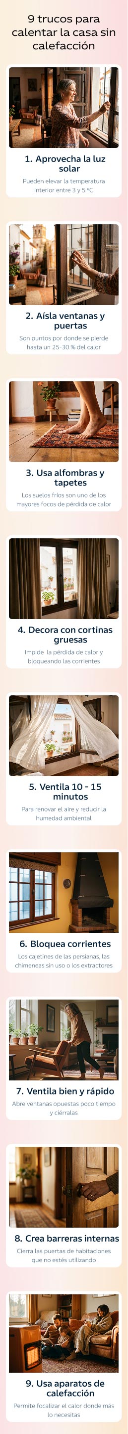 Infografía 9 trucos para calentar la casa sin calefacción