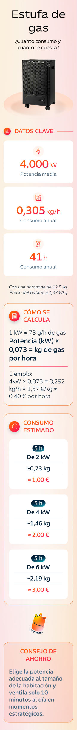 Cuánto consume una estufa de gas: infografía