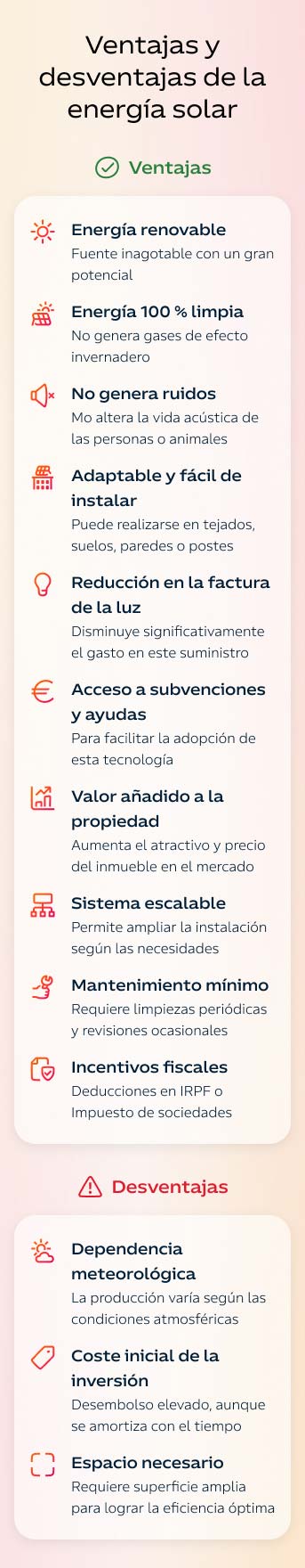 Infografía: Ventajas y desventajas de la energía solar