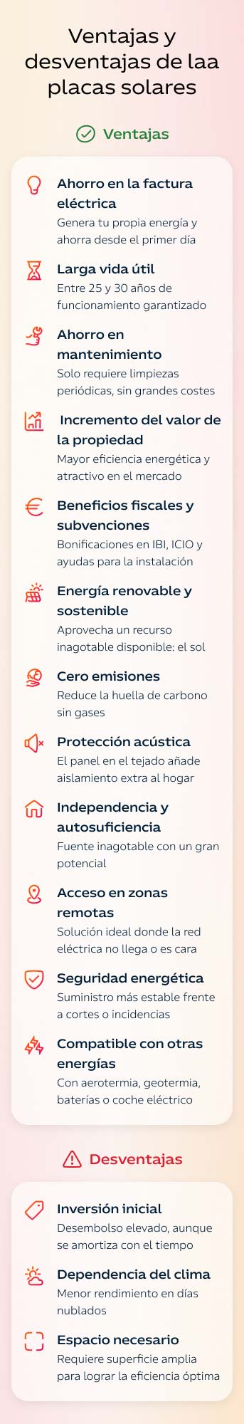 Infografía: Ventajas y desventajas de las placas solares