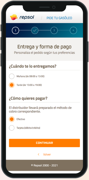 Realizar pedido gasoil online