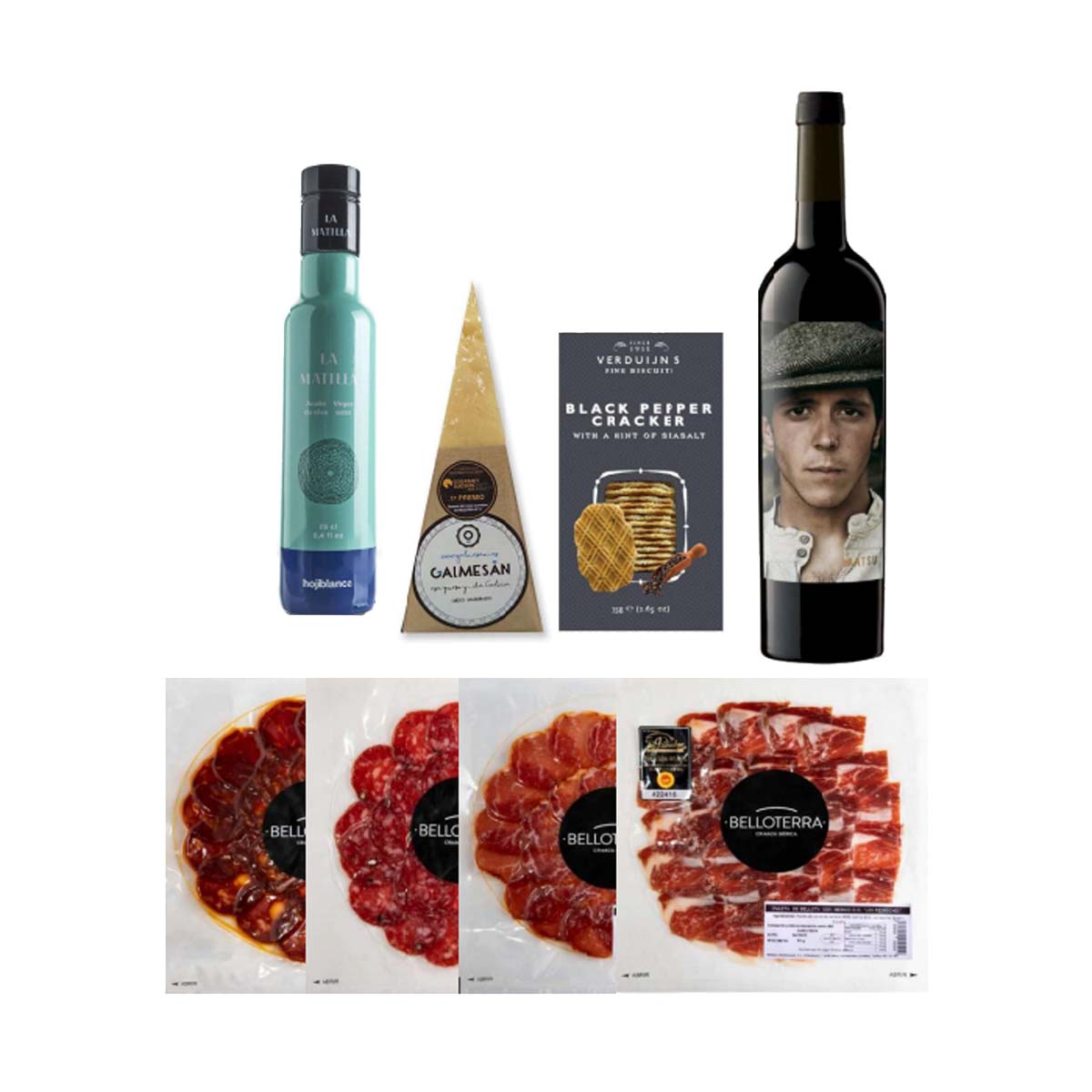 Caja gourmet con ibéricos, vino y AOVE