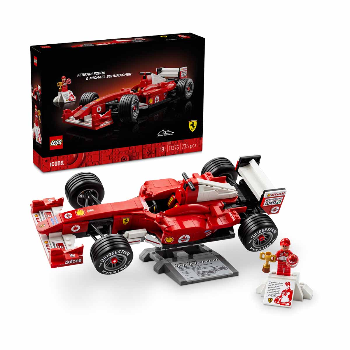 [PREVENTA] LEGO® 11375 Icons Ferrari F2004 y Michael Schumacher Modelo en Kit Coche de Carreras de F1 con Minifigura y Base de Exposición para Adultos a partir de 18 Años