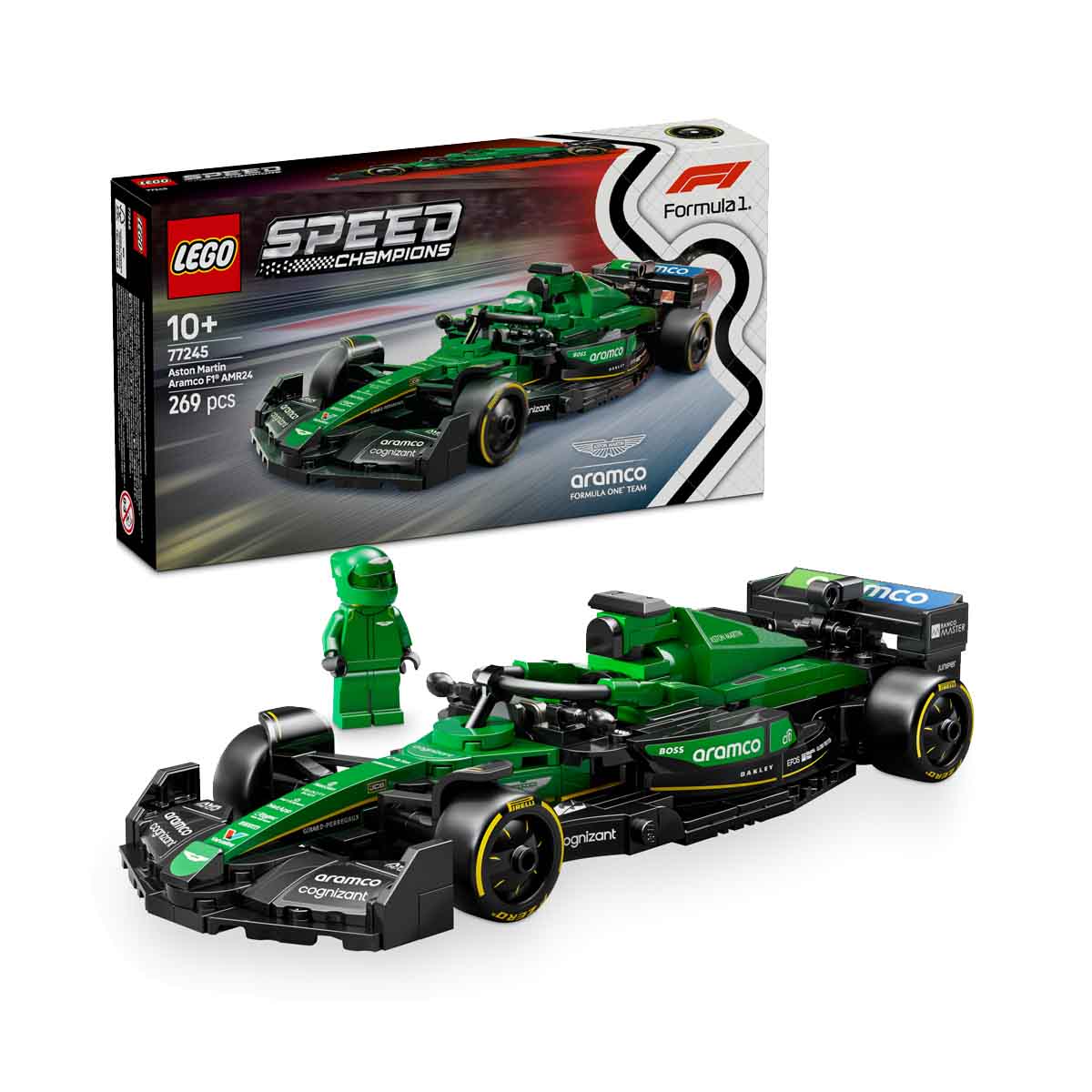 LEGO Speed Champions Coche de Carreras Aston Martin Aramco F1 AMR24 de Juguete, Maqueta de Vehículo de Fórmula 1 con Minifigura de Piloto, Regalo para Niños y Niñas de 10 Años o Más 77245