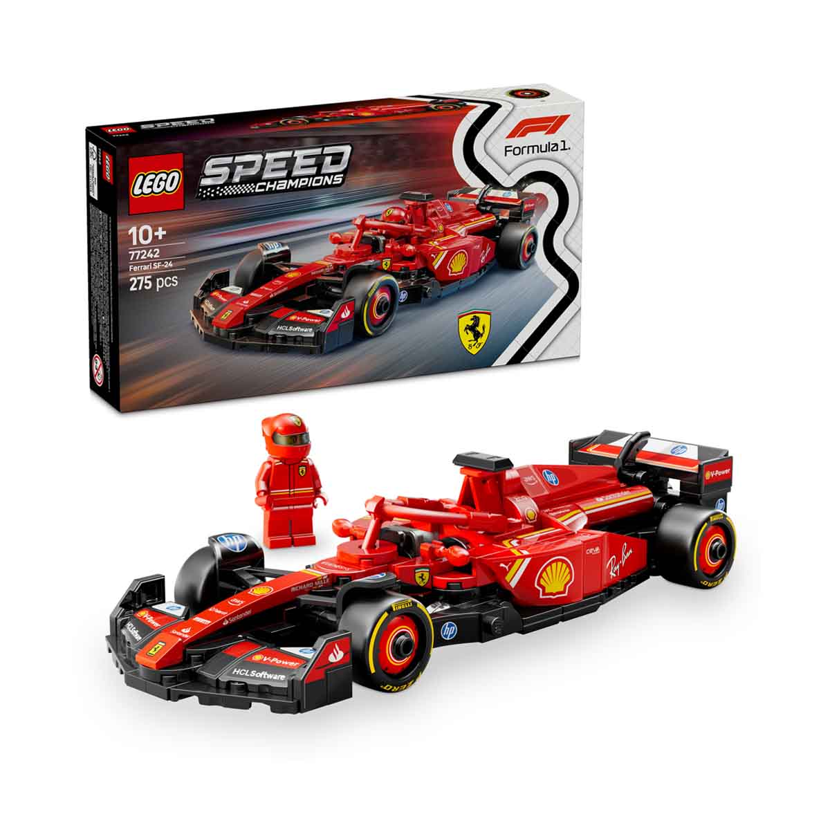 LEGO Speed Champions Coche de Carreras Ferrari SF-24 F1 de Juguete, Maqueta de Vehículo Rojo de Fórmula 1 y Minifigura de Piloto para Coleccionar, Regalo para Niños y Niñas de 10 Años o Más 77242